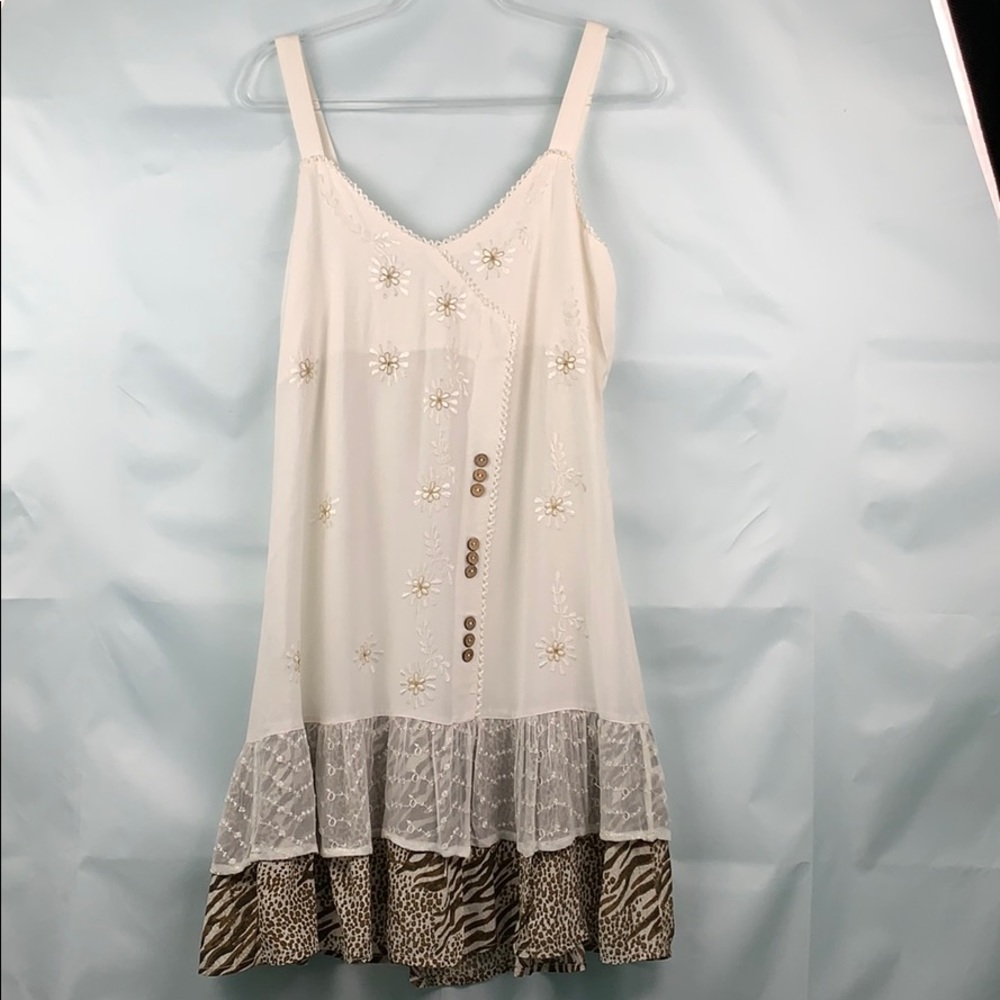Raya Sun White and Brown Embellished Dress